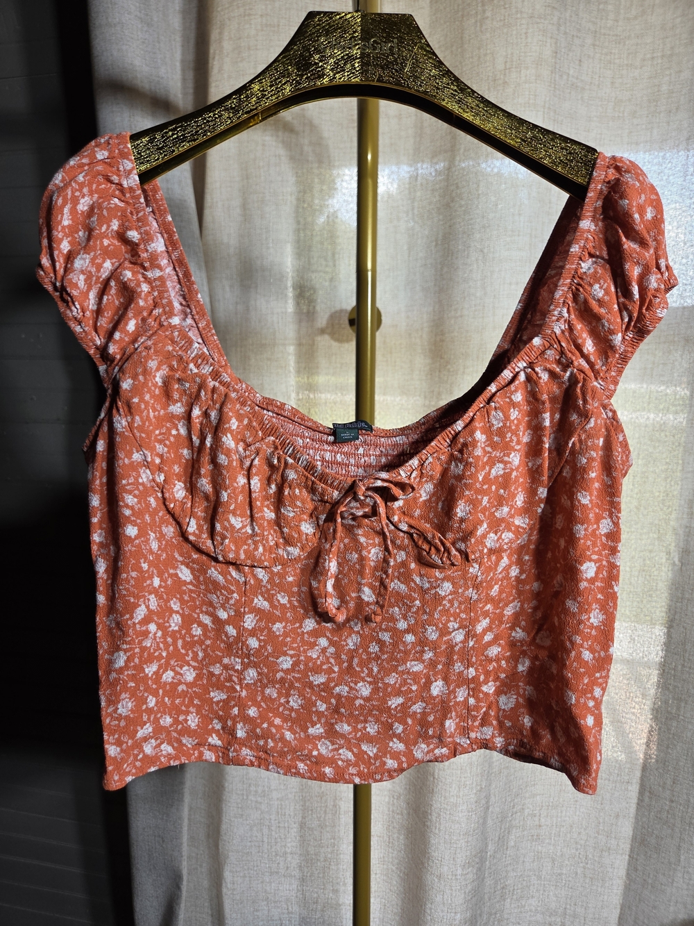 Wild Fable Rust Floral Tie-Front Peasant Top